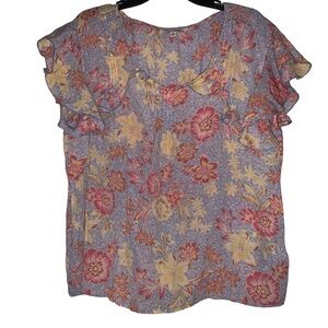 Cute Zac & Rachel Floral Fluttersleeve Shirt Size XL